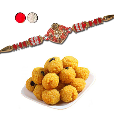 "Rakhi - FR- 8210 A (Single Rakhi), 500gms of Laddu - Click here to View more details about this Product